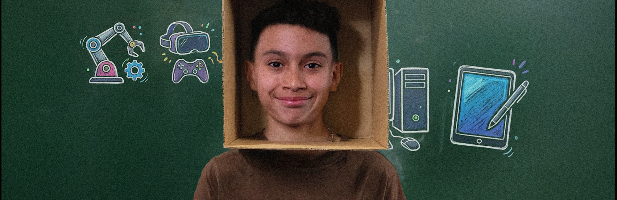 Boy with box & computers